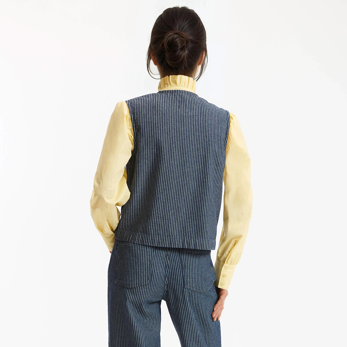 Veste sans manches, coupe droite, denim à rayures rayé bleu marine/blanc, LA REDOUTE COLLECTIONS