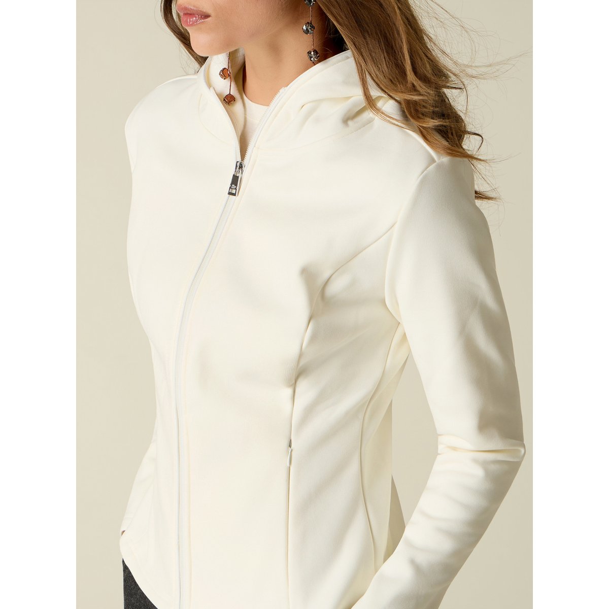 Sweat à capuche avec zip blanc, OLTRE
