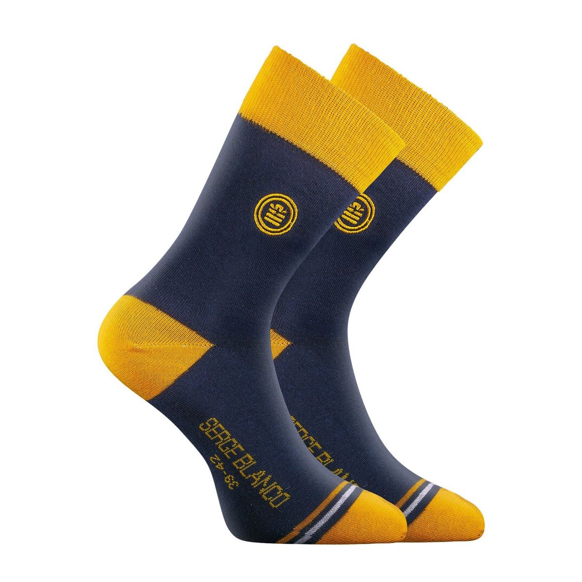 Lot De 9 Paires De Chaussettes De Ville Coton Peigné Doux noir/gris/bleu/rouge/jaune, SERGE BLANCO