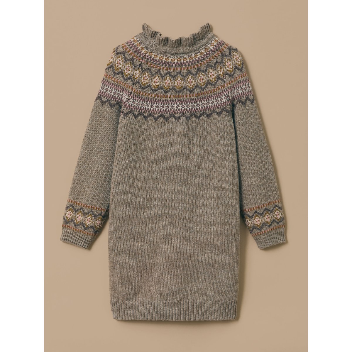 Robe jacquard en laine beige, CYRILLUS