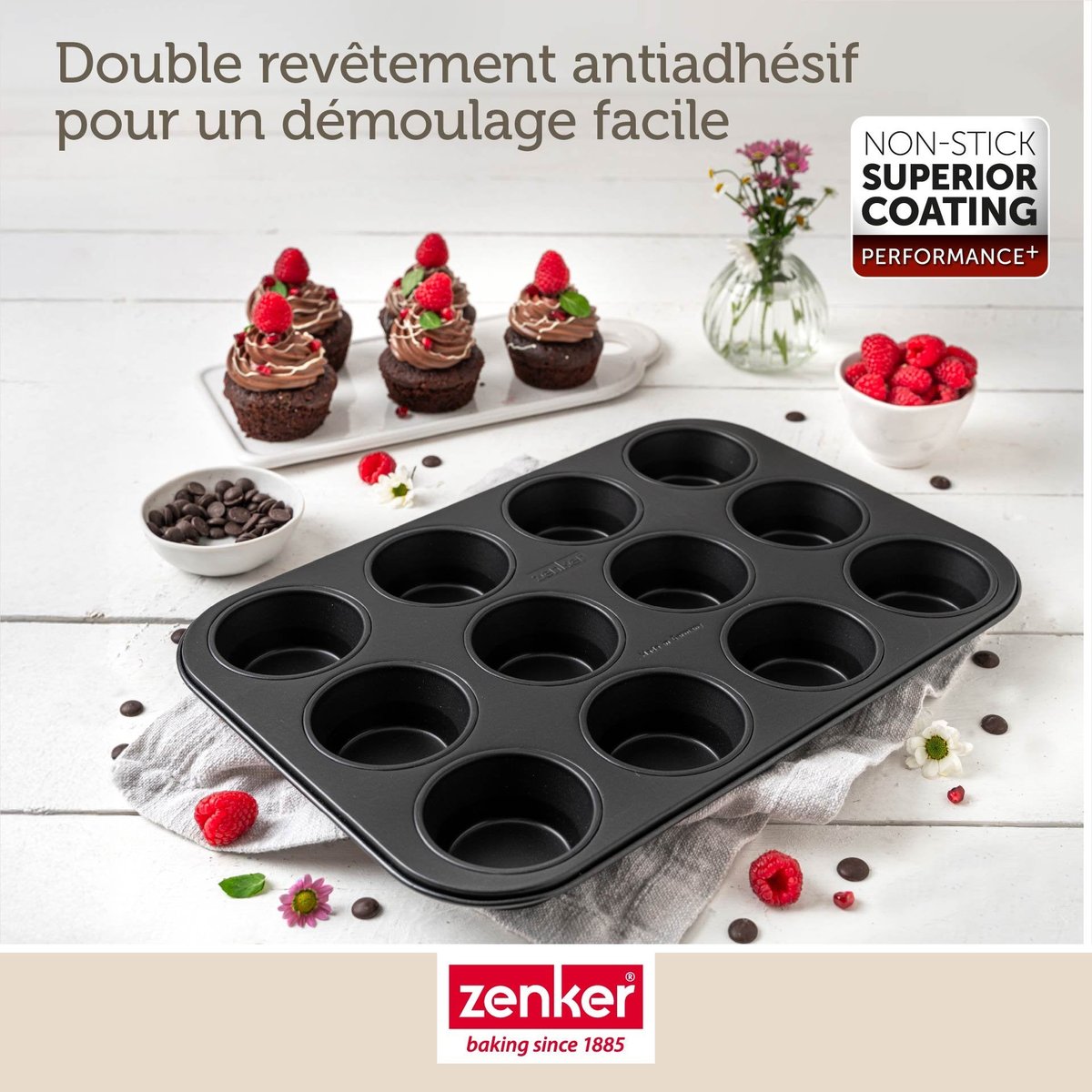Moule à muffins 12 empreintes 38 x 26 cm PERFECT BLACK noir, ZENKER