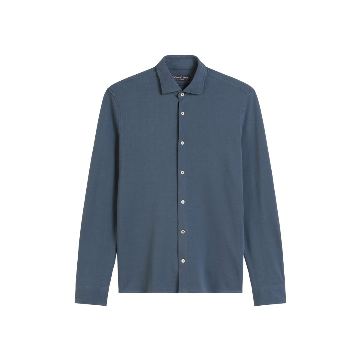 Chemise shaped en piqué de coton bio bleu foncé, MARC O'POLO