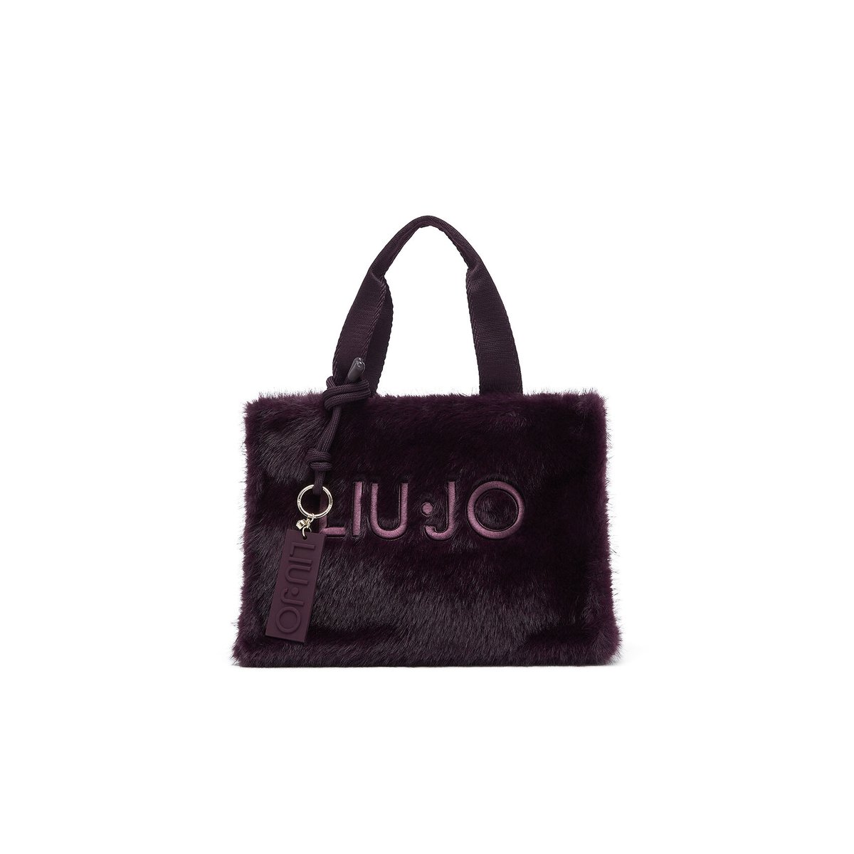 Petit sac fourre-tout en teddy aubergine, LIU JO