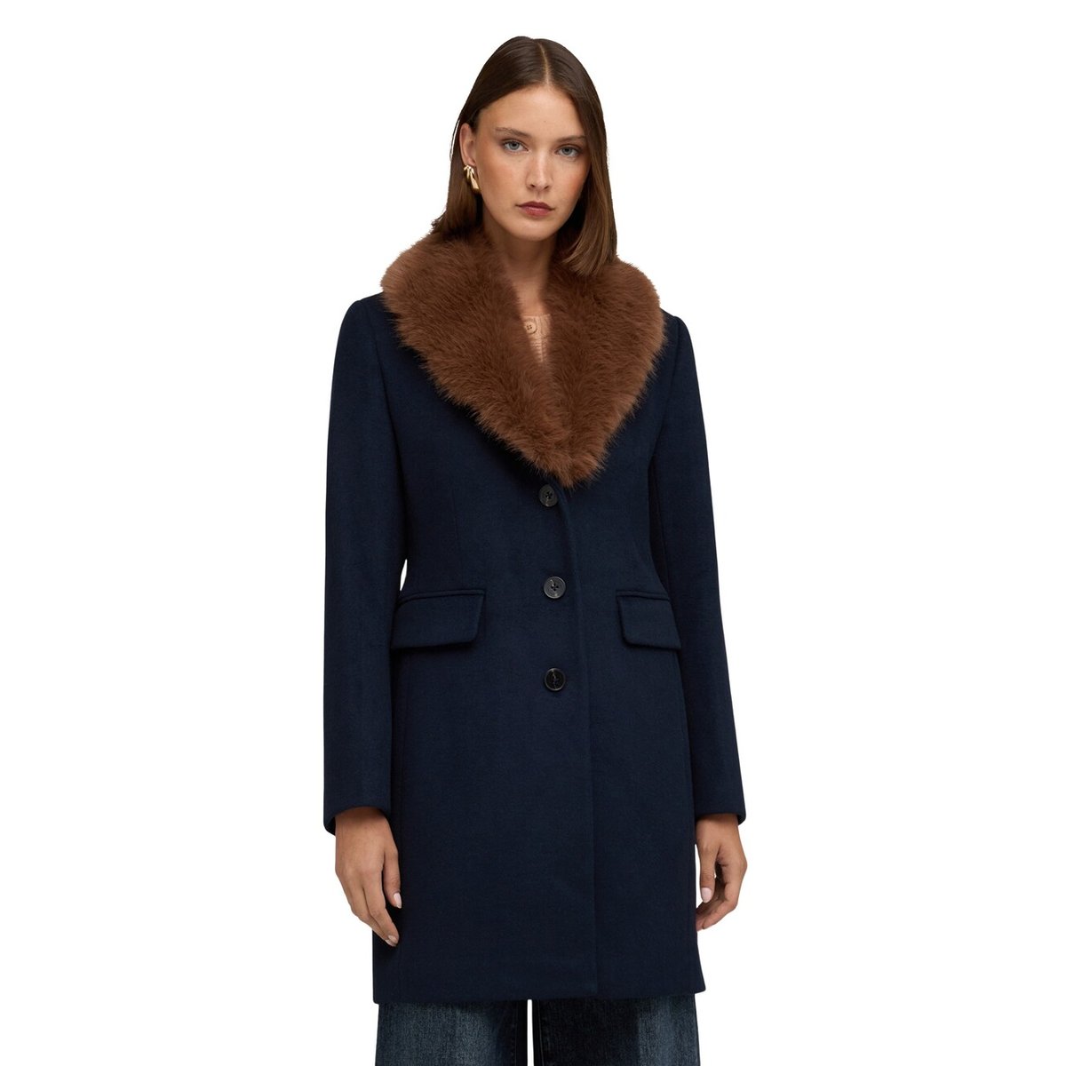 Manteau croisé simple boutonnage noir, MOTIVI