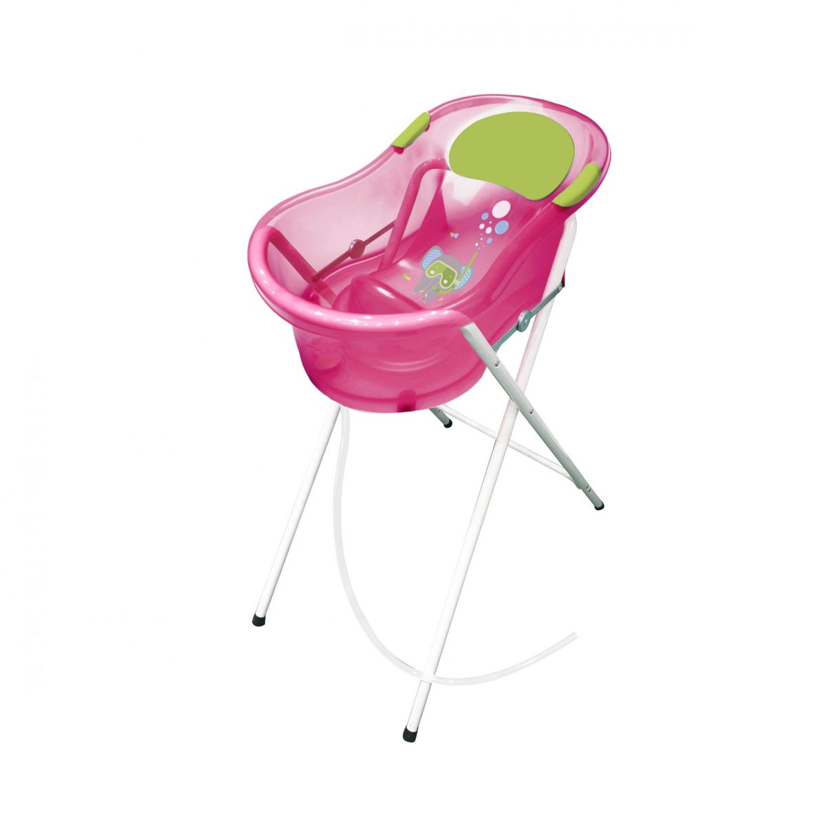 Baignoire 0-6 mois éléphant rose avec transat intégré + support à pied rose, DBB REMOND