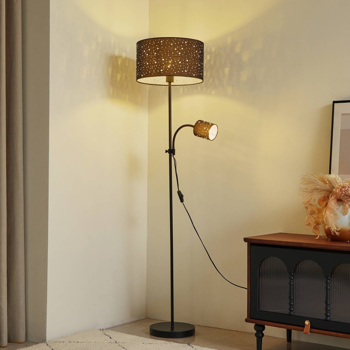 Lampadaire en métal moderne, Melanie nickel mat, gris, LINDBY