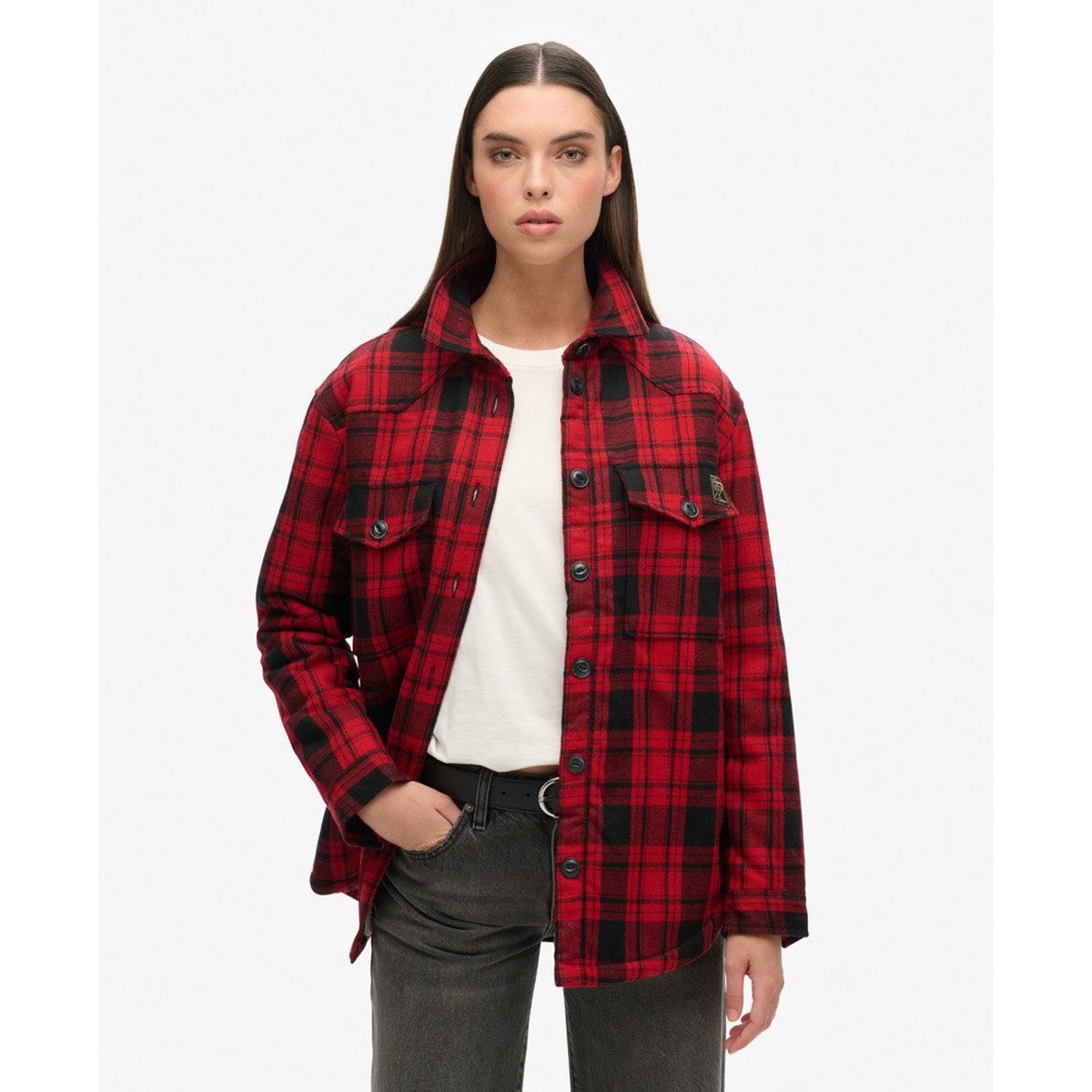 Surchemise en flanelle et peau lainée à carreaux rouge à carreaux, SUPERDRY
