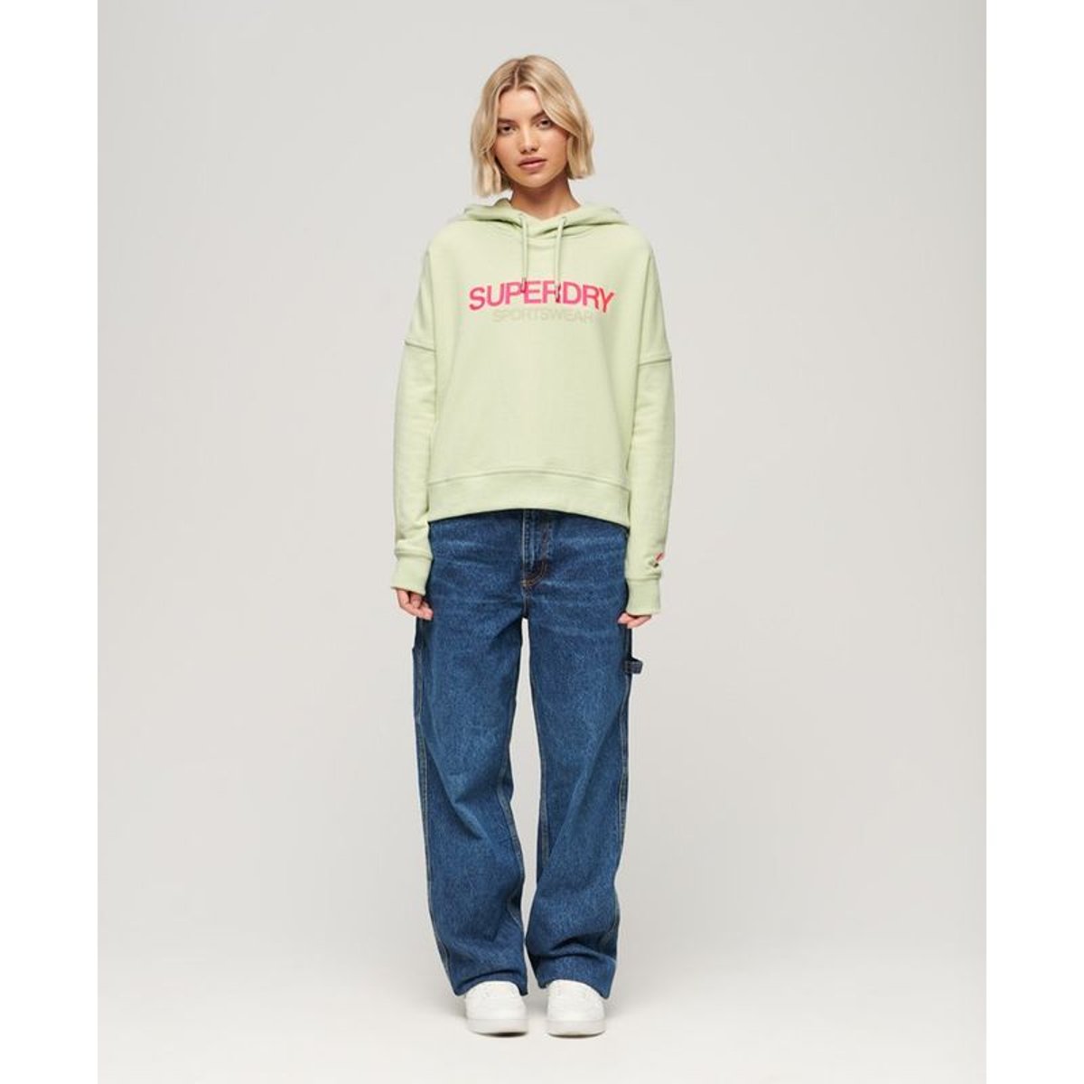 Sweat à capuche droit à logo Sportswear verts tendres, SUPERDRY