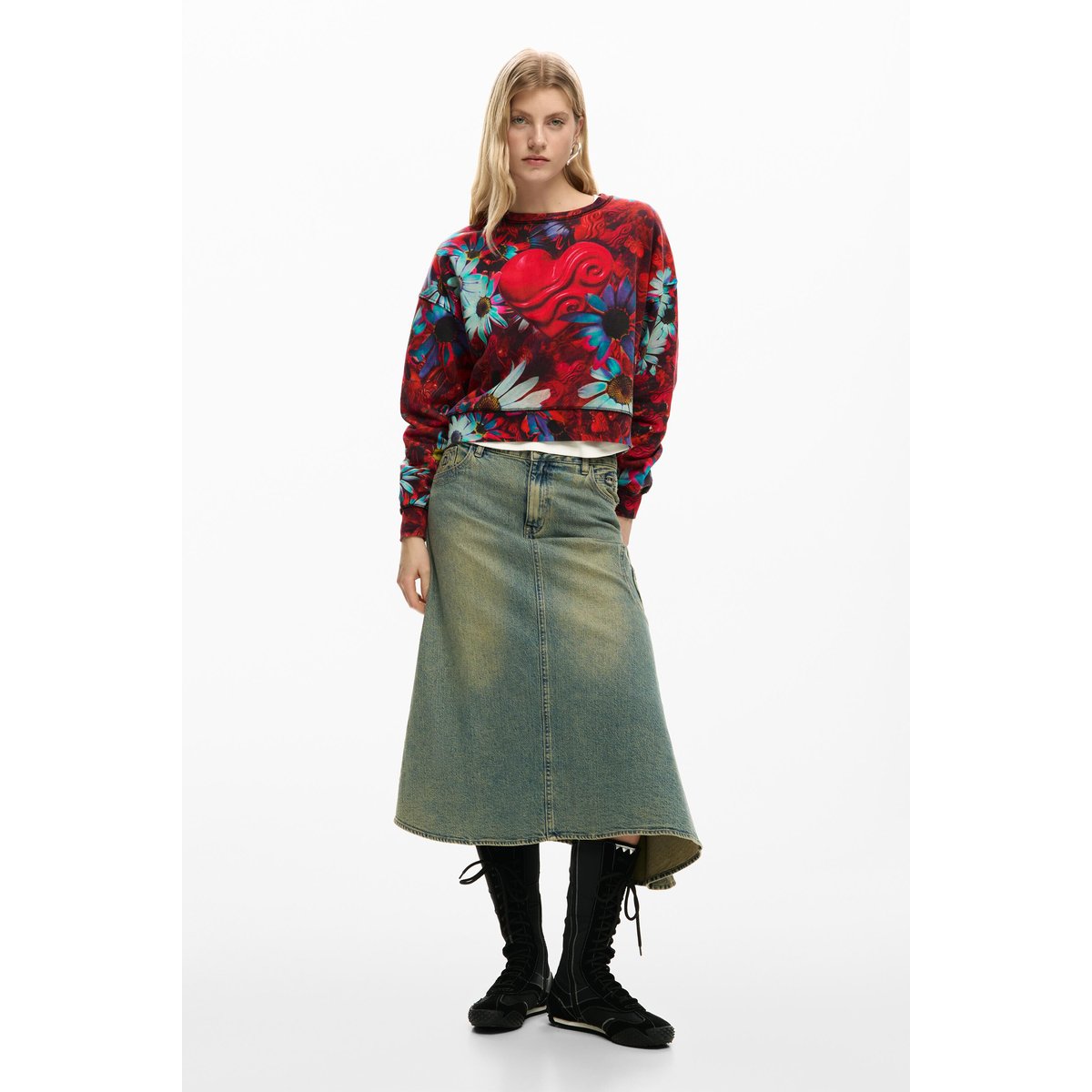 Desigual Sweat-shirt imprimé cœur noir, DESIGUAL