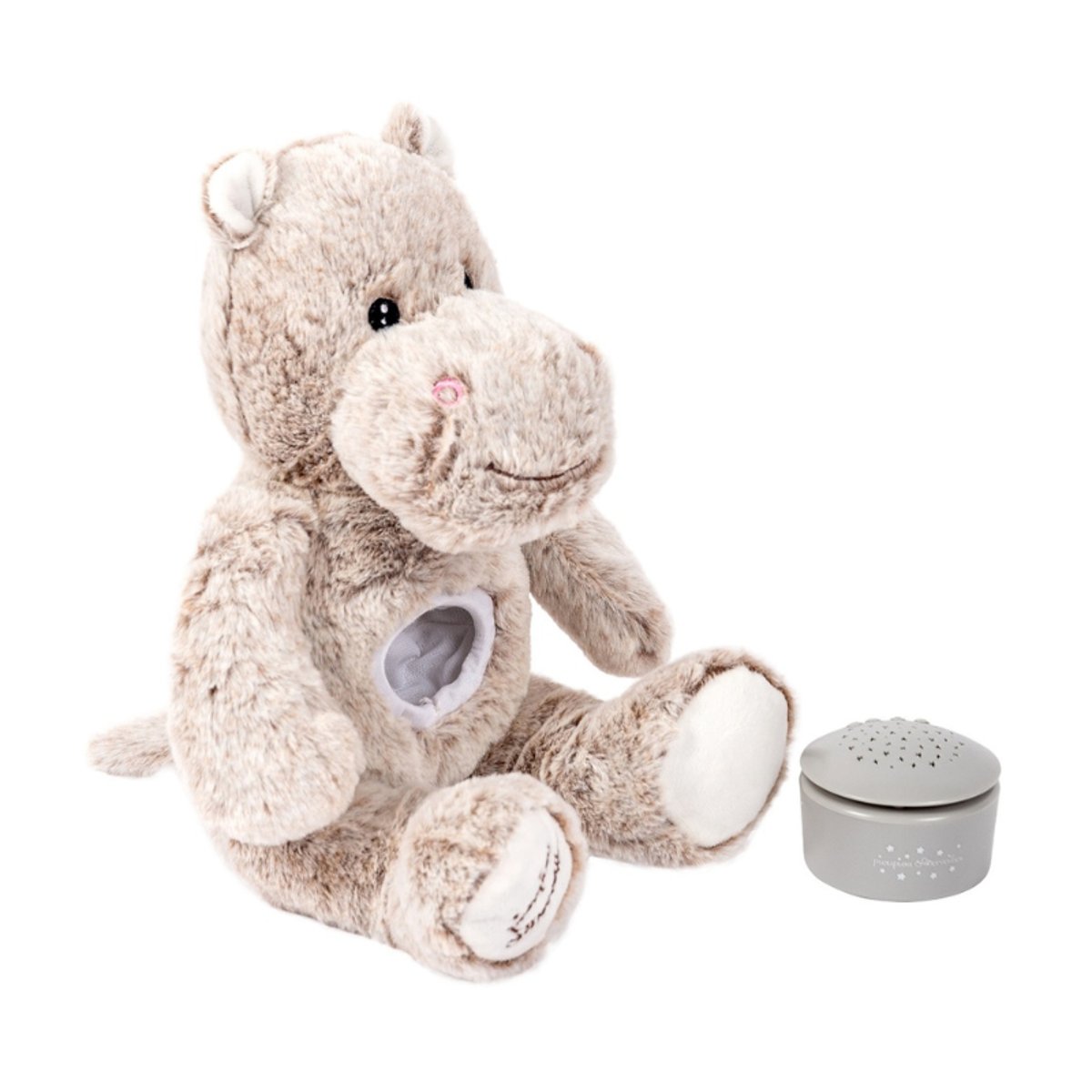Peluche Veilleuse musicale - Projecteur d'étoiles -Léo l'Hippo gris, PIOUPIOU ET MERVEILLES