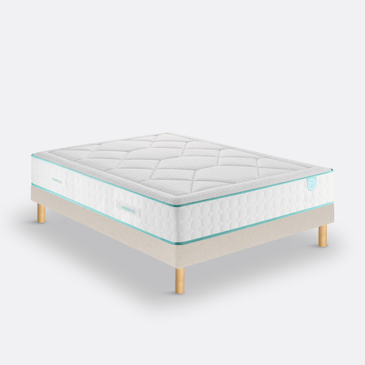 Ens matelas ressorts + sommier, LE TOUT MOELLEUX tissé sable blanc, MERINOS