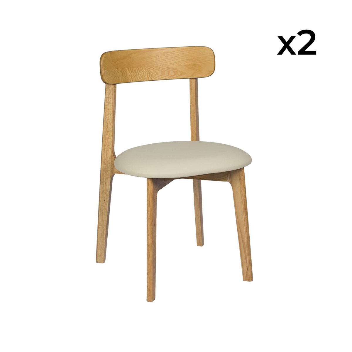 Chaise vintage bois d'hévéa et simili cuir (lot de 2) VICTOIRE naturel, SWEEEK