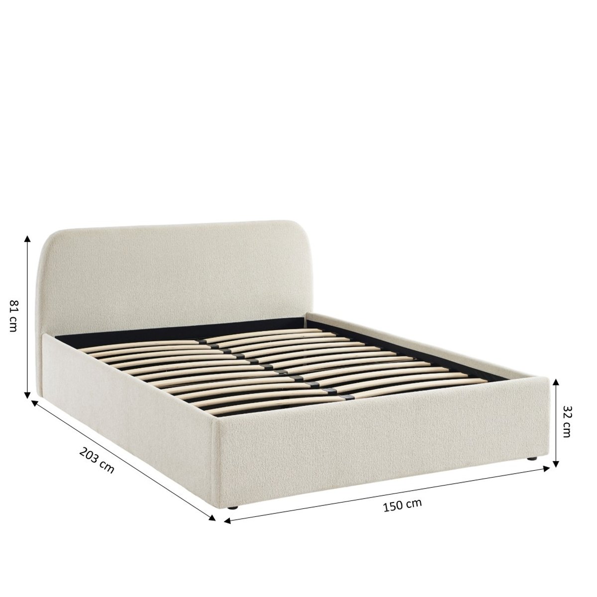 Lit coffre tissu chenille avec sommier GELA ecru, BAÏTA