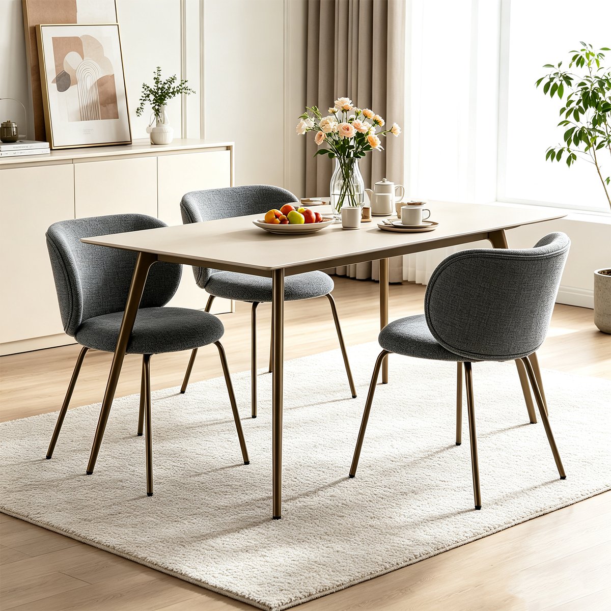 Lot de 2 chaises de salle à manger modernes en chenille tissu, KAROMIC gris, MEUBLES COSY