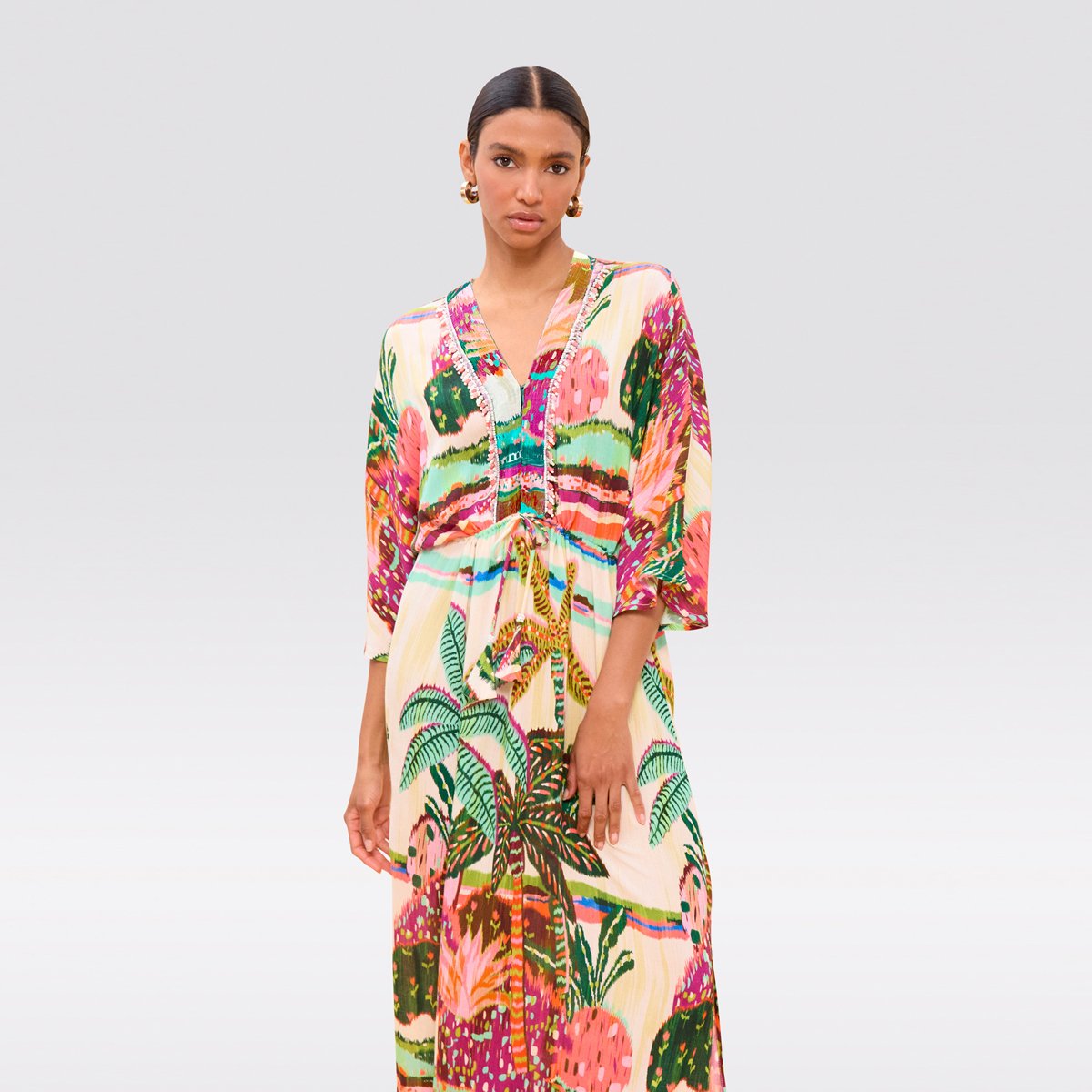 Robe longue fluide imprimée à dos nu ecru, LOLA CASADEMUNT
