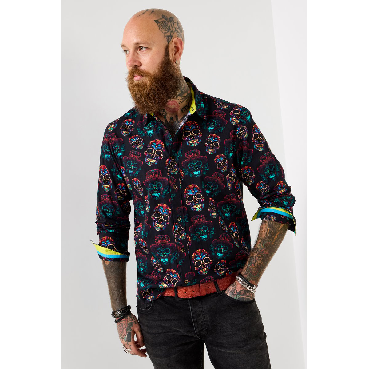 Chemise à imprimé crânes néon noir, JOE BROWNS