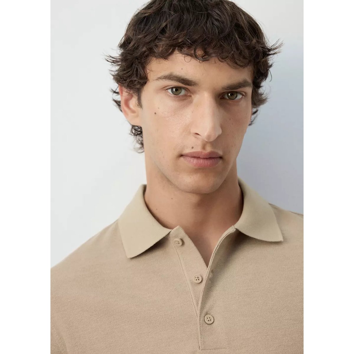 Polo en mélange coton texturé beige, MANGO MAN