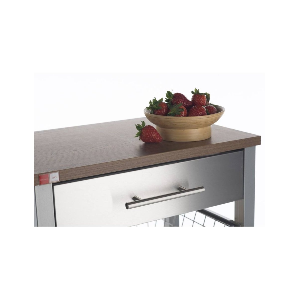 Desserte de cuisine à roulettes ONDA ALUMINIUM avec 3 paniers, tiroir et porte-bouteilles cerisier le gard, DON HIERRO