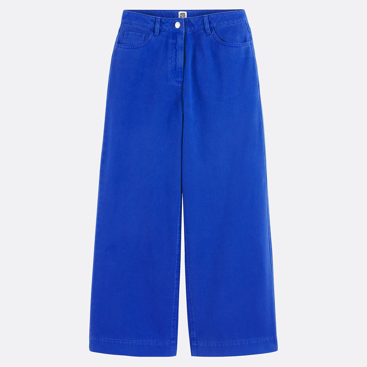 Pantalon large taille haute en twill de coton bleu électrique, LA REDOUTE COLLECTIONS