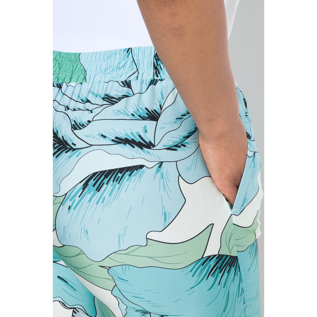 Pantalon, motif à fleurs, jambe large mandarine, ULLA POPKEN