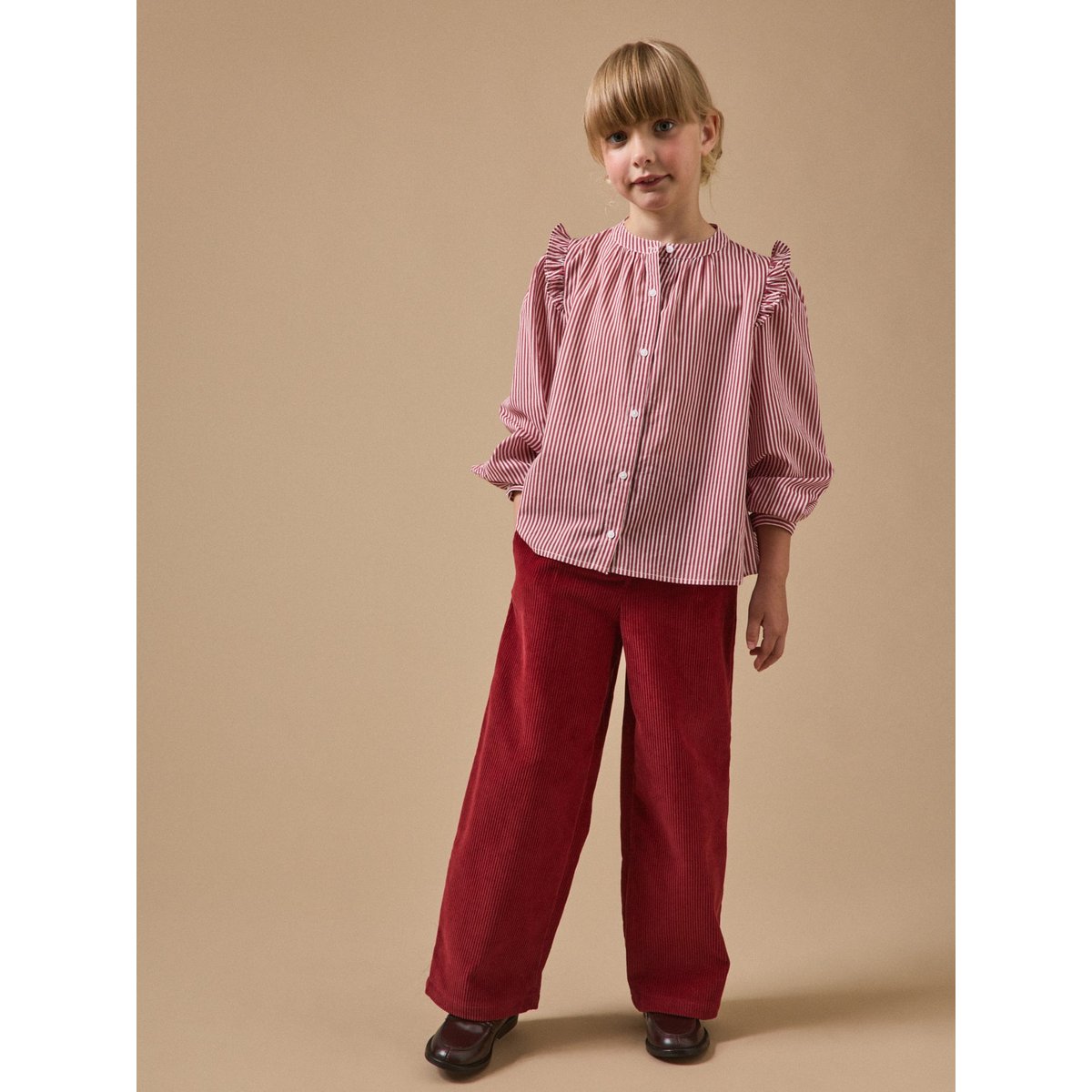 Chemise rayée volantée rayure cerise, CYRILLUS