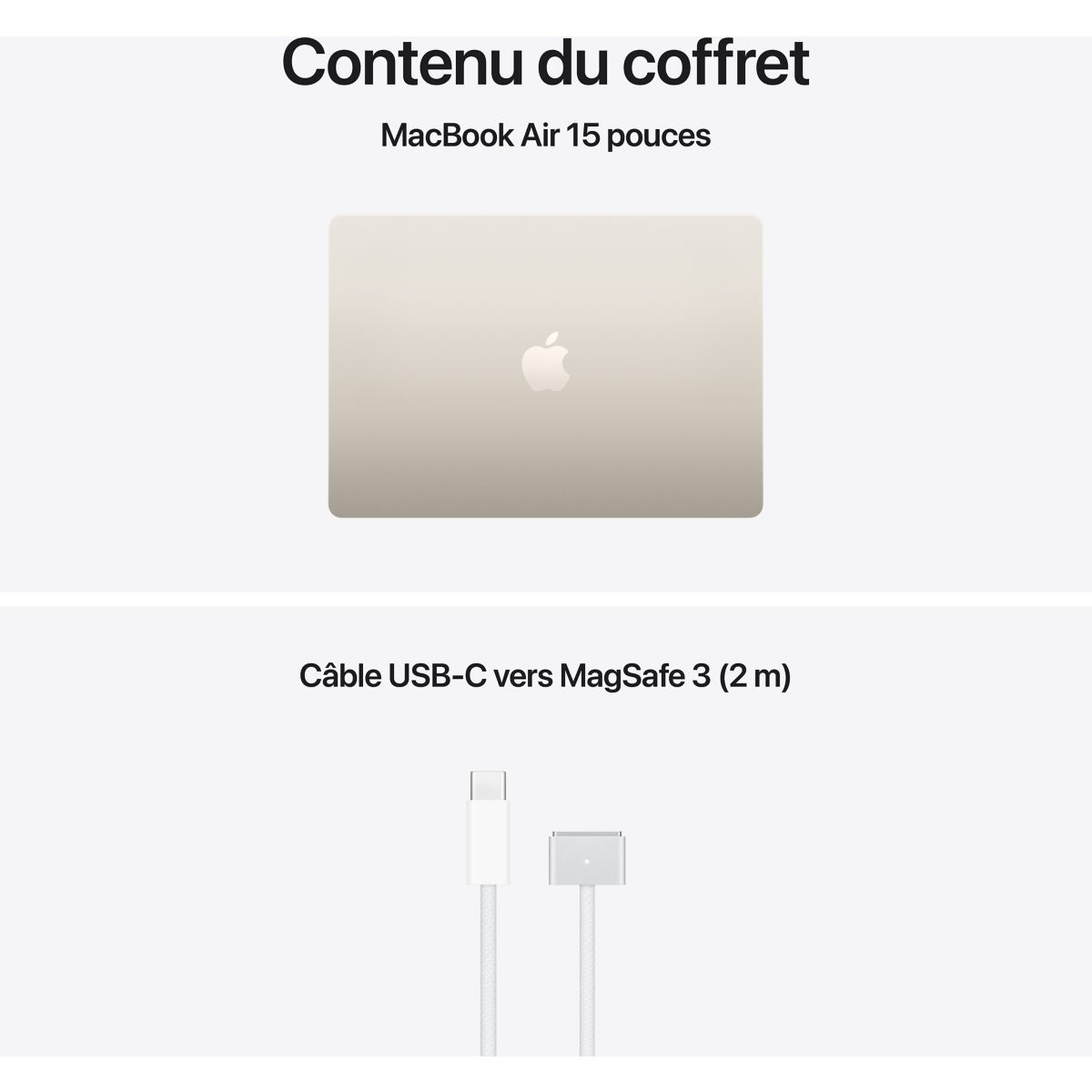 Ordinateur Apple Air 15" Puce M5 CPU 10 / GPU 10 coeurs Mémoire RAM 16Go Stockage 512Go SSD Lumière stellaire couleur unique, APPLE