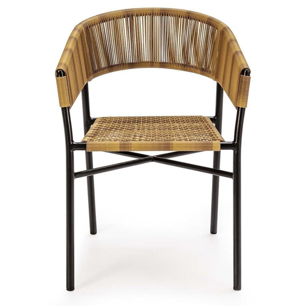Chaise de jardin tressée avec accoudoirs noir et naturel, RECOLLECTION