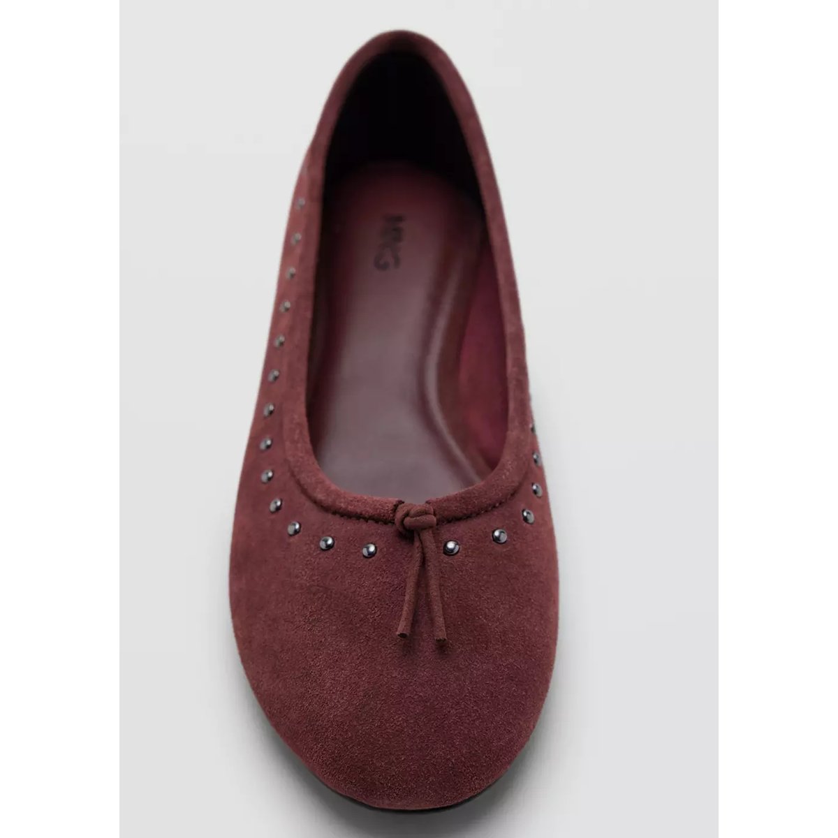 Ballerines cuir cloutées à nœud bordeaux, MANGO TEEN