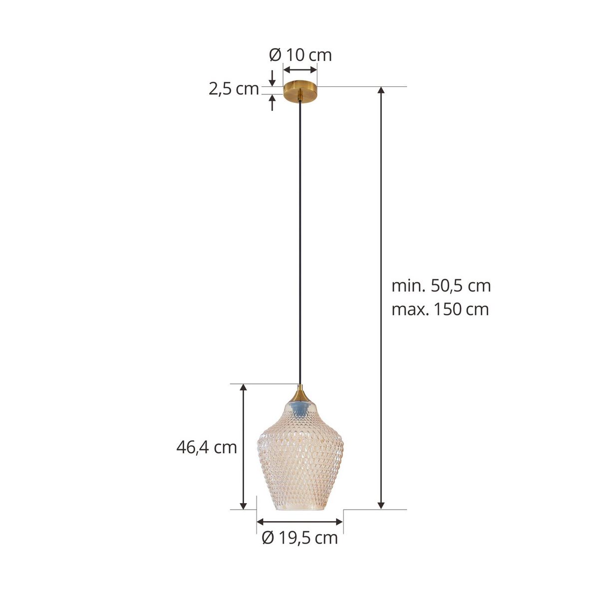 Suspension en verre vintage, Drakar ambre, or, LINDBY