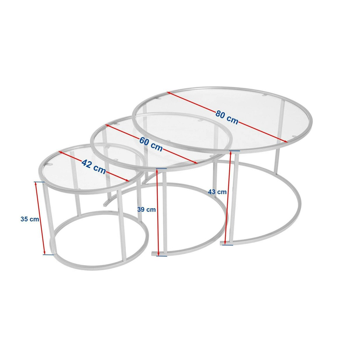 Table gigogne verre fumé - cadre noir (lot de 3) ⌀80 cm TULUM noir, PIER IMPORT