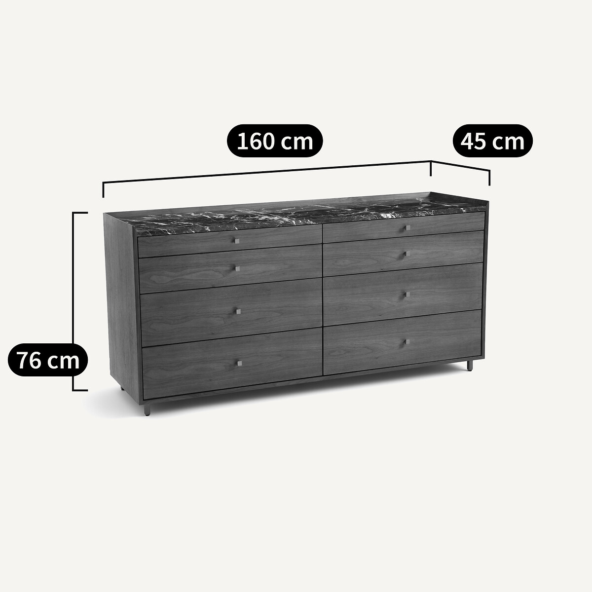 Commode 6 tiroirs plaqué noyer marbre ambré, Noham marbre ambré, AM.PM
