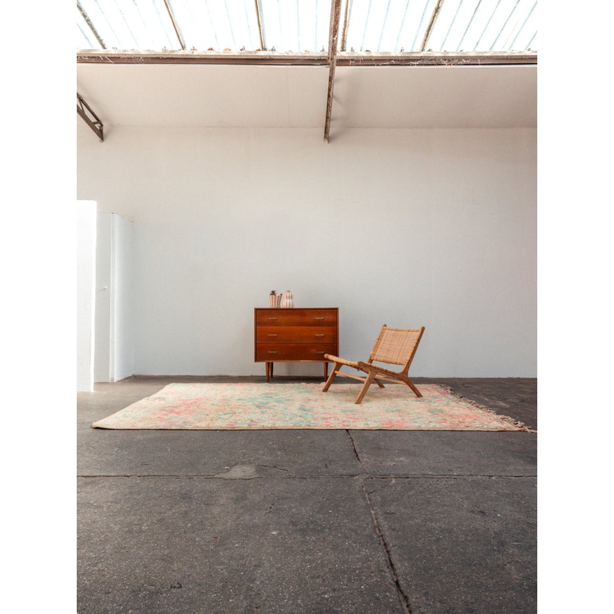 Grand tapis en laine rose et bleu Olivier N°35 - Bon état rose, DEBONGOUT
