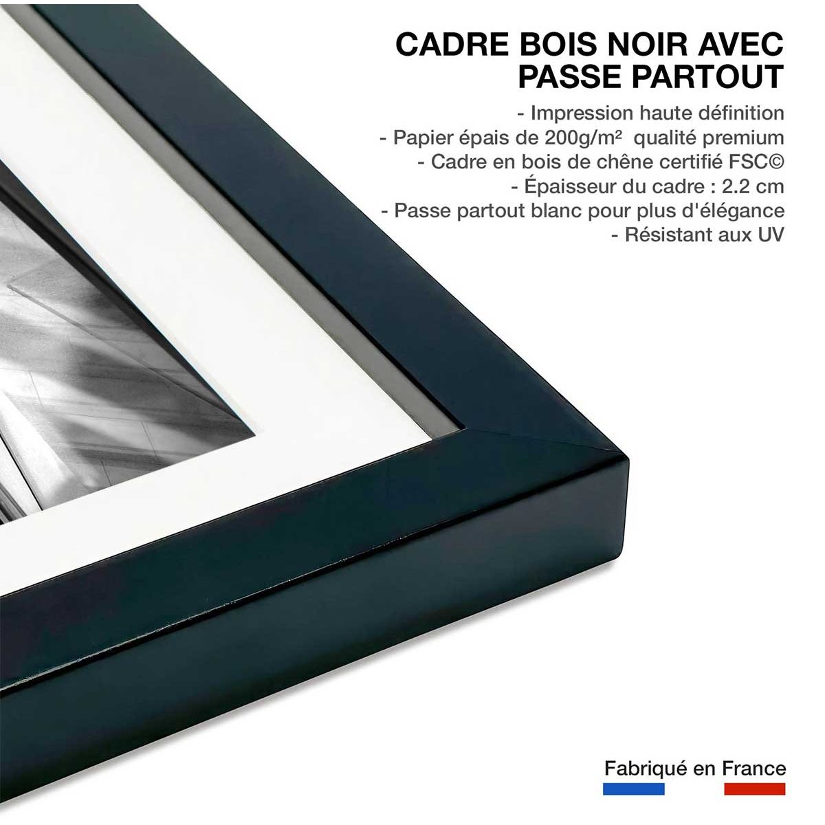 Affiche portrait de femme - Jeu d'ombre affiche + cadre en bois - noir, HEXOA