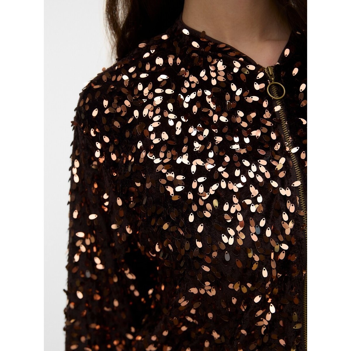 Bomber di paillettes marrone cioccolato, VERO MODA
