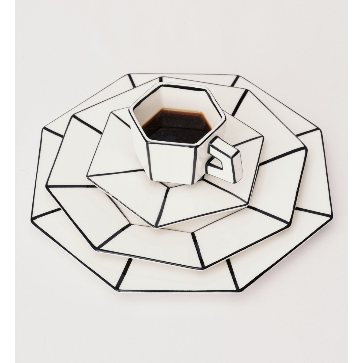 Tasse à espresso - 9 cl + sous-tasse blanc et noir, SERAX
