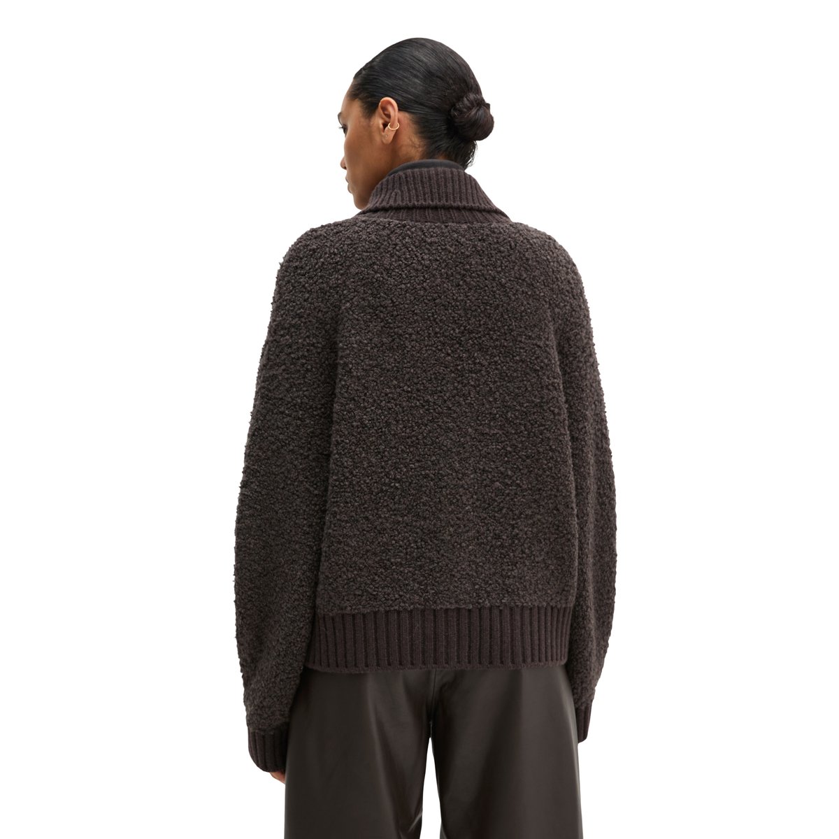Cardigan ample à fermeture éclair en fil bouclé marron, MARC O'POLO