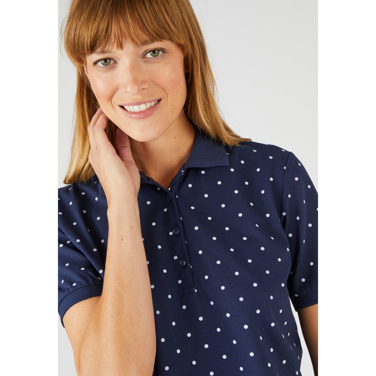 Polo maille piquée bleu marine pois, DAMART