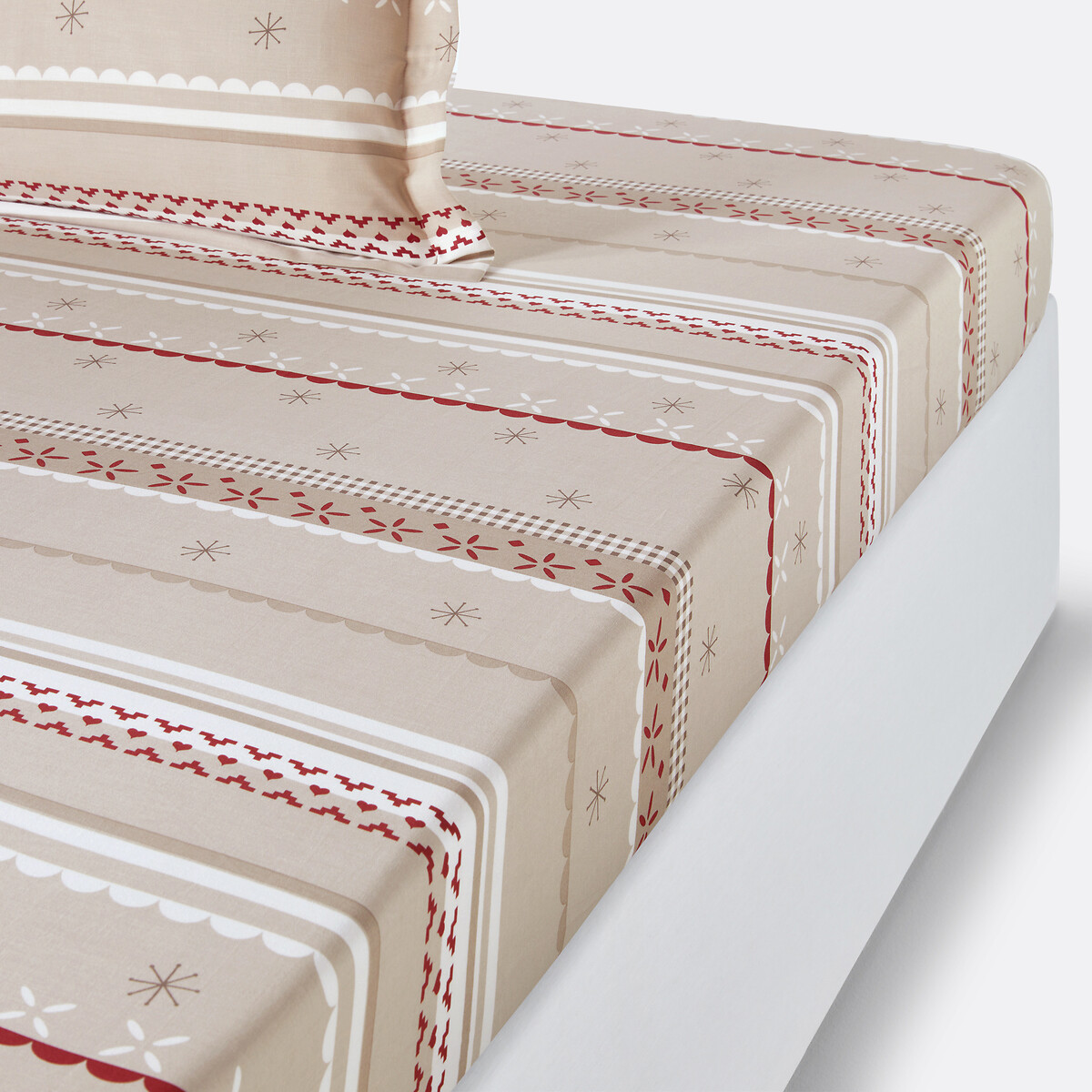 Lenzuolo con angoli in cotone, Tyrol beige/rosso, SO'HOME