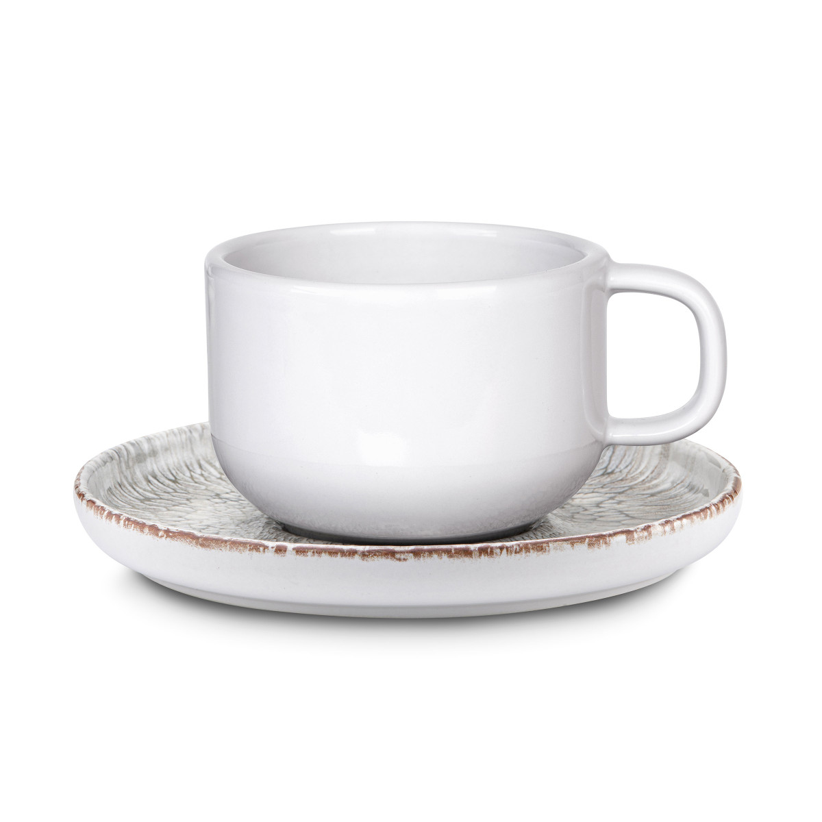 Tasses et soucoupes à thé (lot de 6) - gris texturé, MEDARD DE NOBLAT