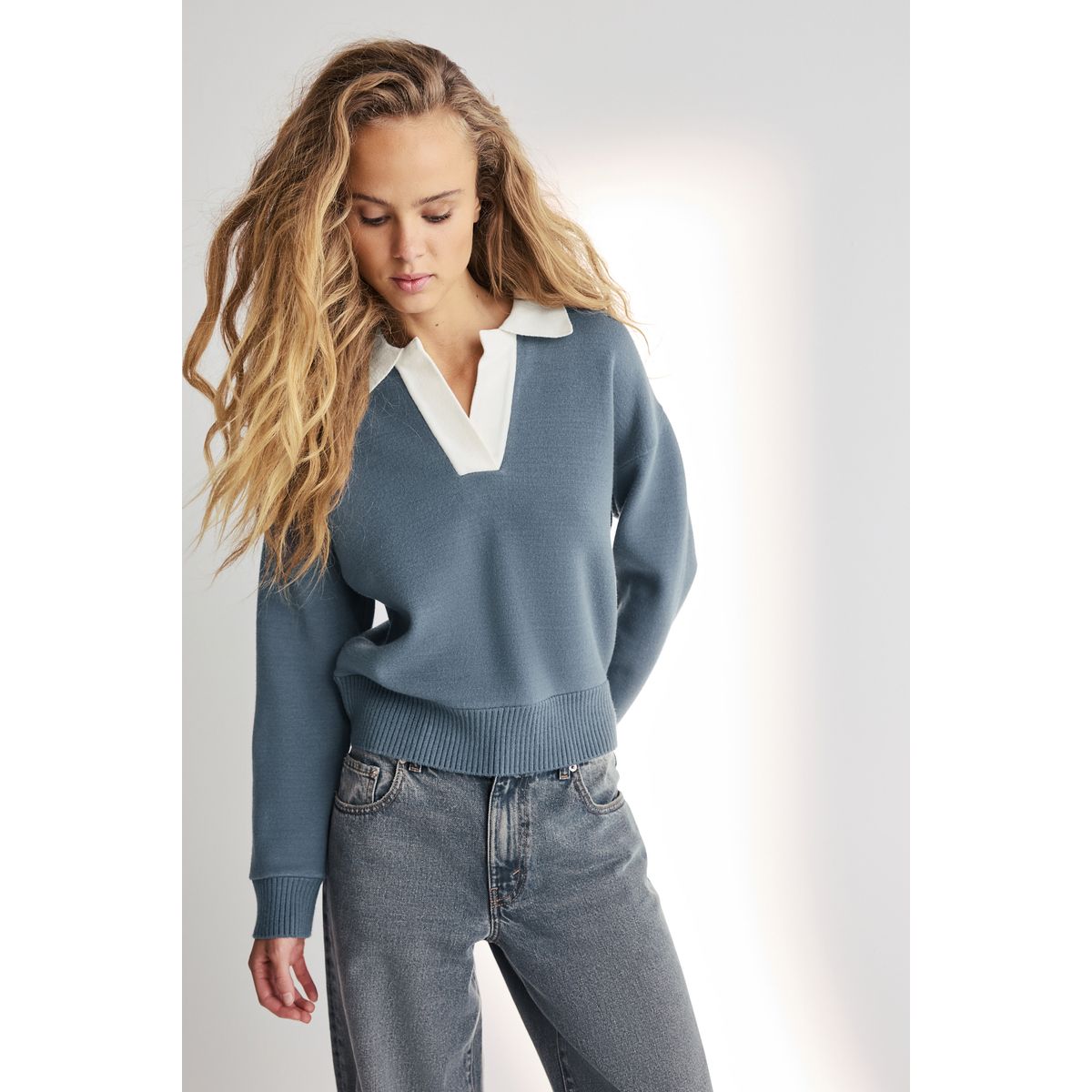 Sweat polo confortable doux avec col bleu sarcelle, NEXT