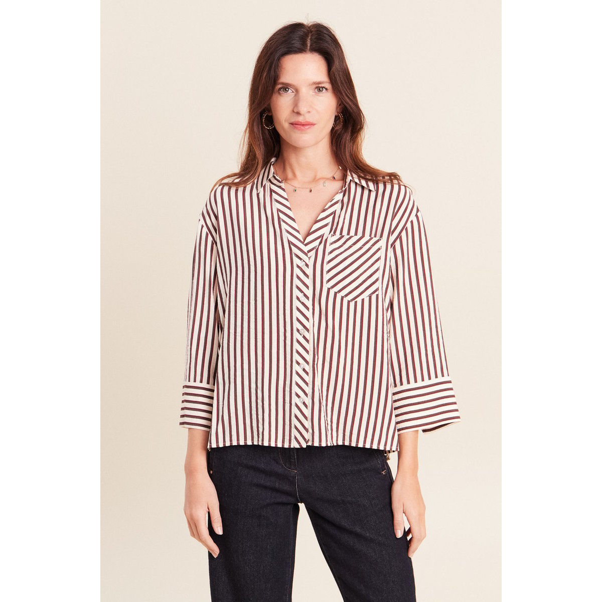 Chemise ample manches 3/4 marron, BREAL