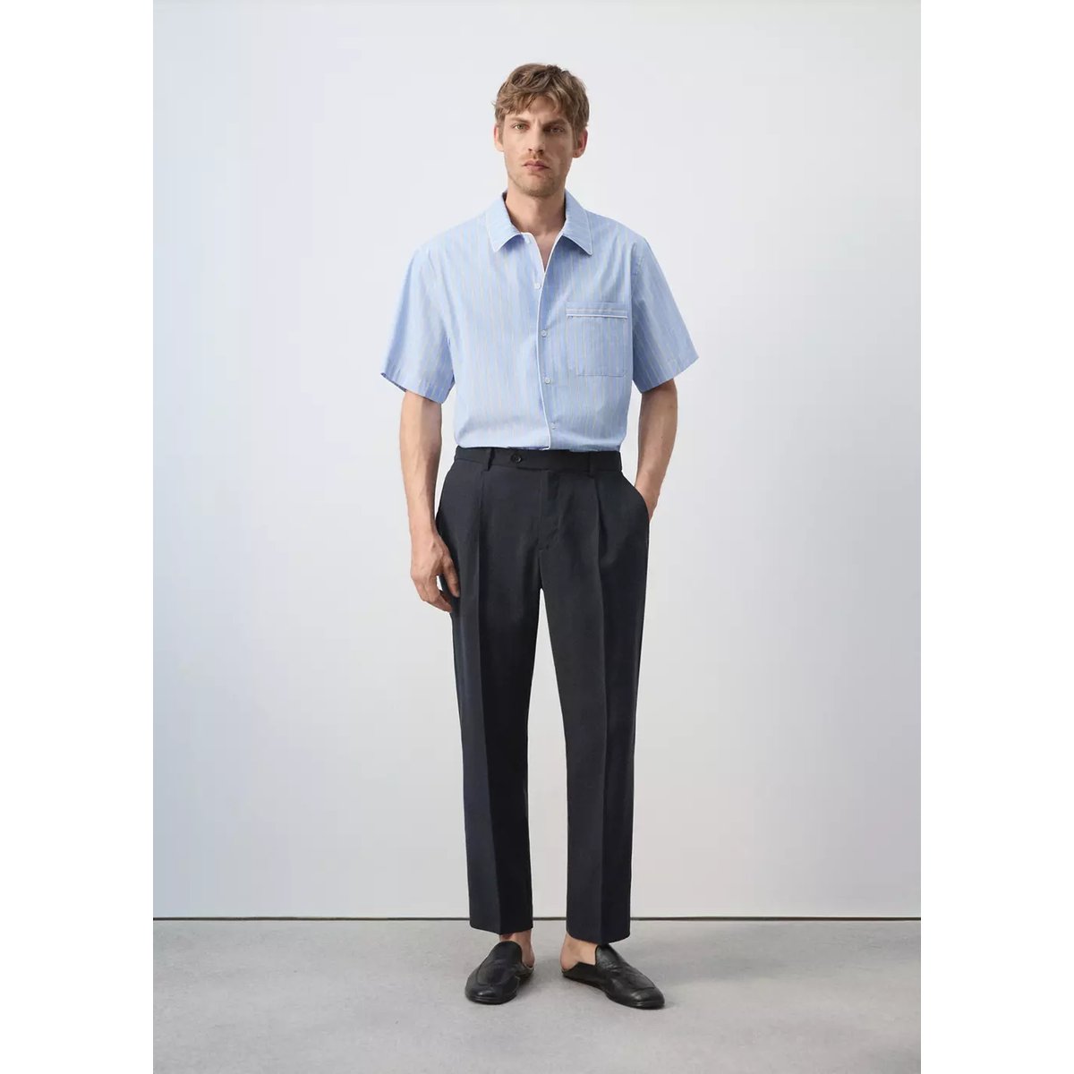Chemise 100 % coton rayures bleu ciel, MANGO MAN