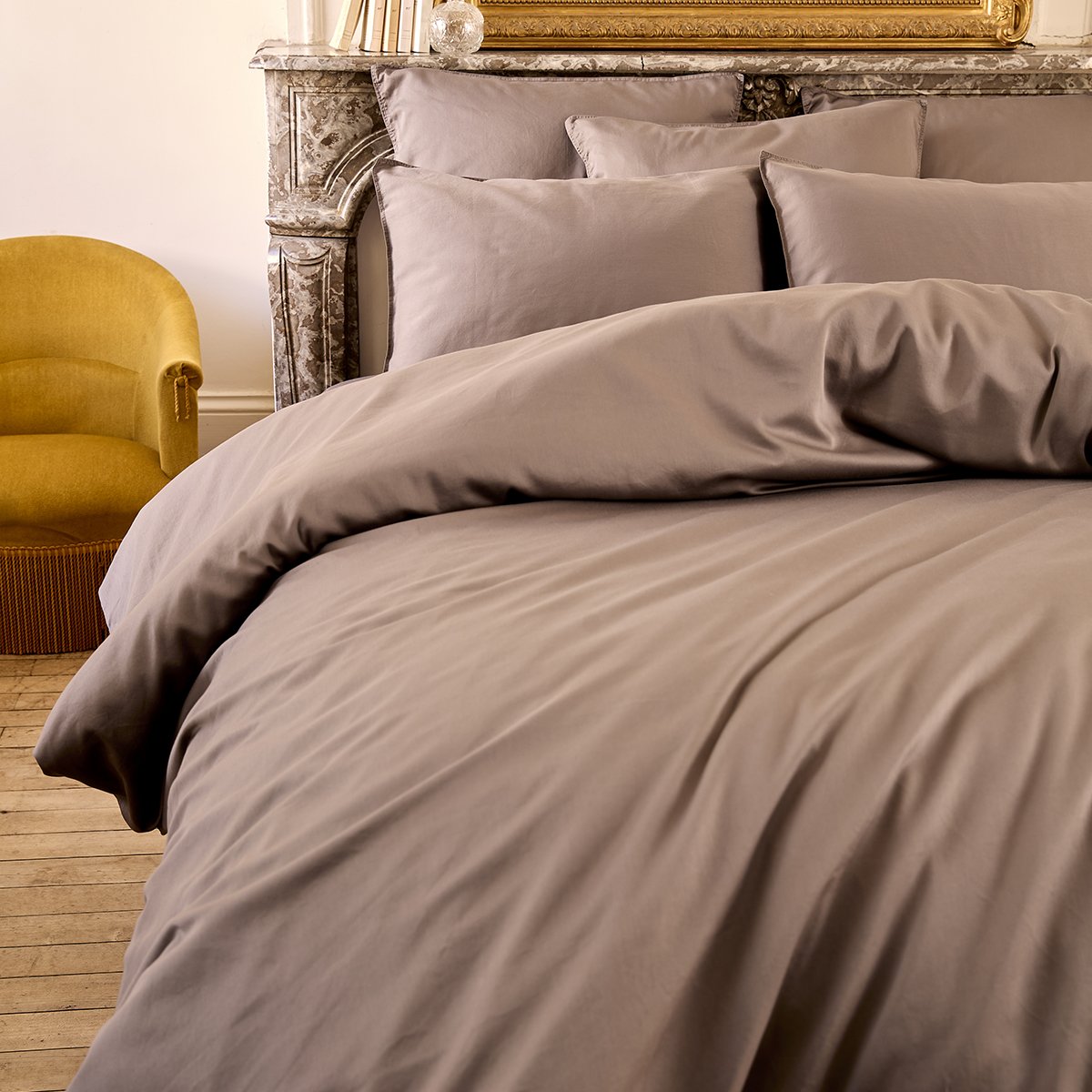 Housse de couette satin lyocell ROMANCE noisette, SYLVIE THIRIEZ