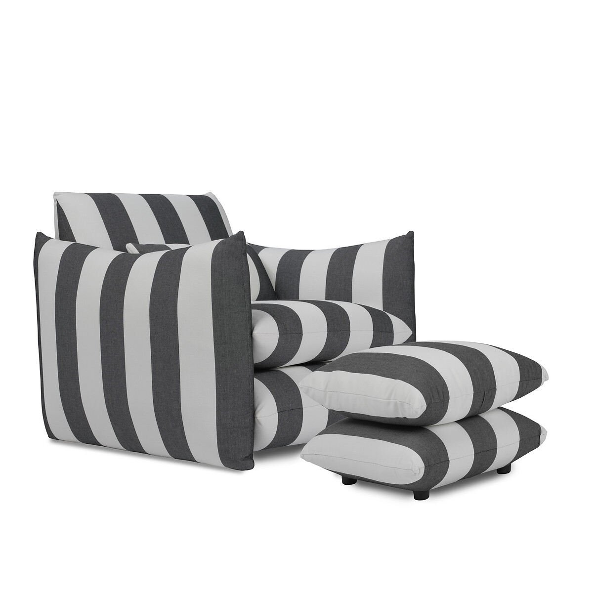 Saxon Stripy Double-Cushioned Foot Stool white/black stripes, ÉDITÉ
