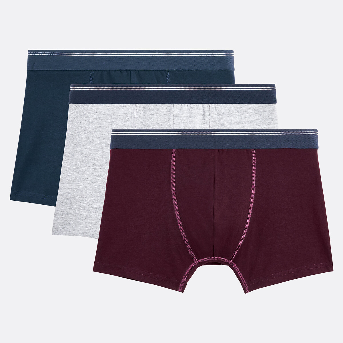 Lot de 3 boxers en coton stretch bordeaux/bleu marine, LA REDOUTE COLLECTIONS