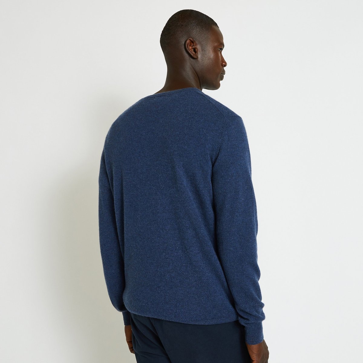 Pull col V en cachemire, Oeko-tex denim melange, MONOPRIX