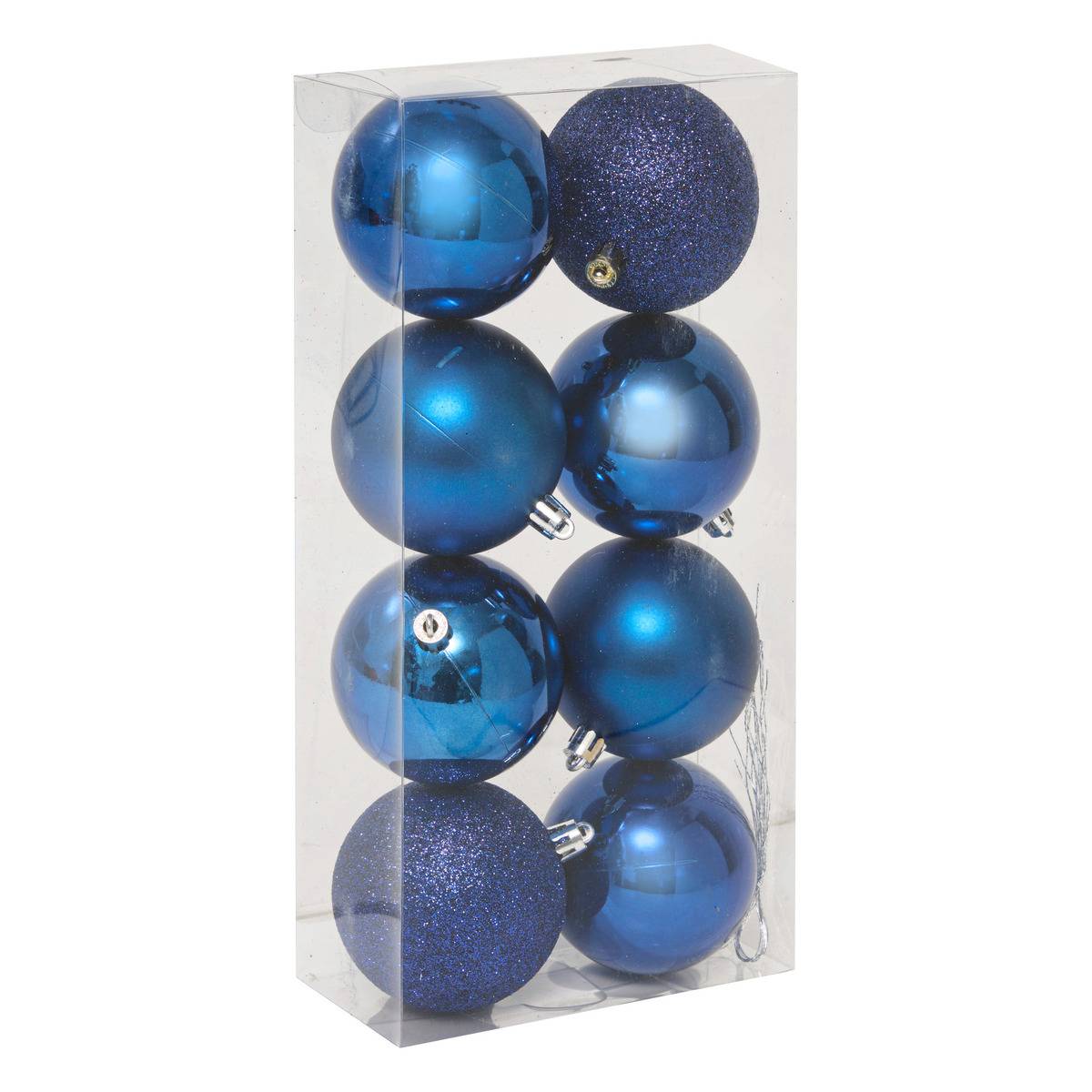 Boules de Noël "Colorama de Noël" lot de 8 en plastique recyclé D7cm bleu nuit, ATMOSPHERA