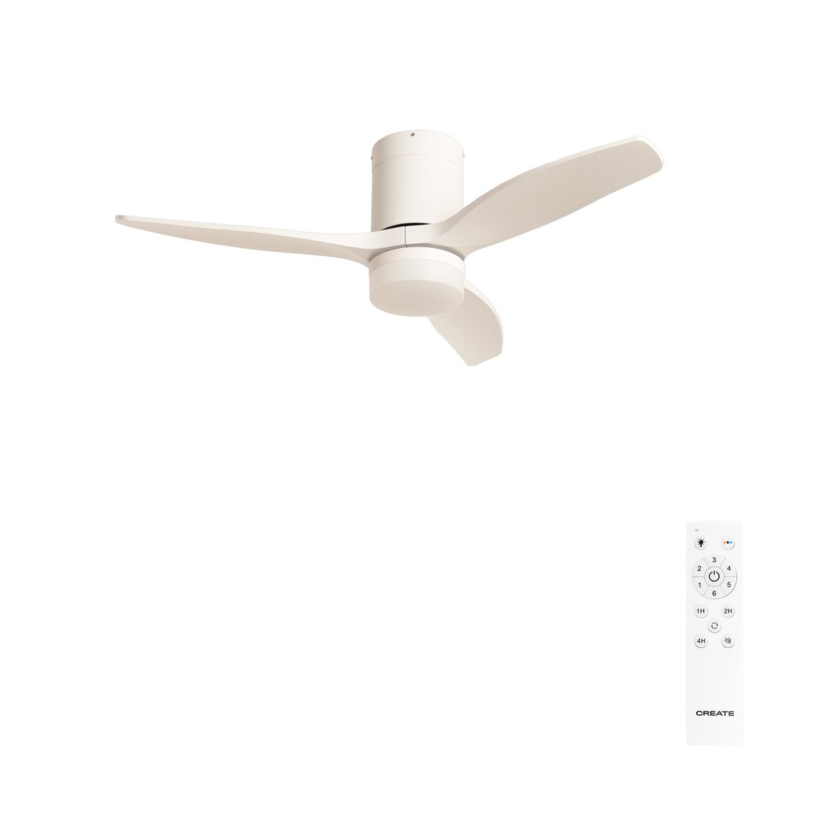 Ventilateur de plafond avec pales techniques en ABS avec lumière et télécommande WIND CALM blanc/blanc, CREATE