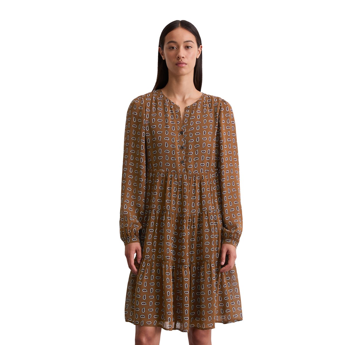 Robe courte à étages regular en crêpe de viscose hellbraun, MARC O'POLO