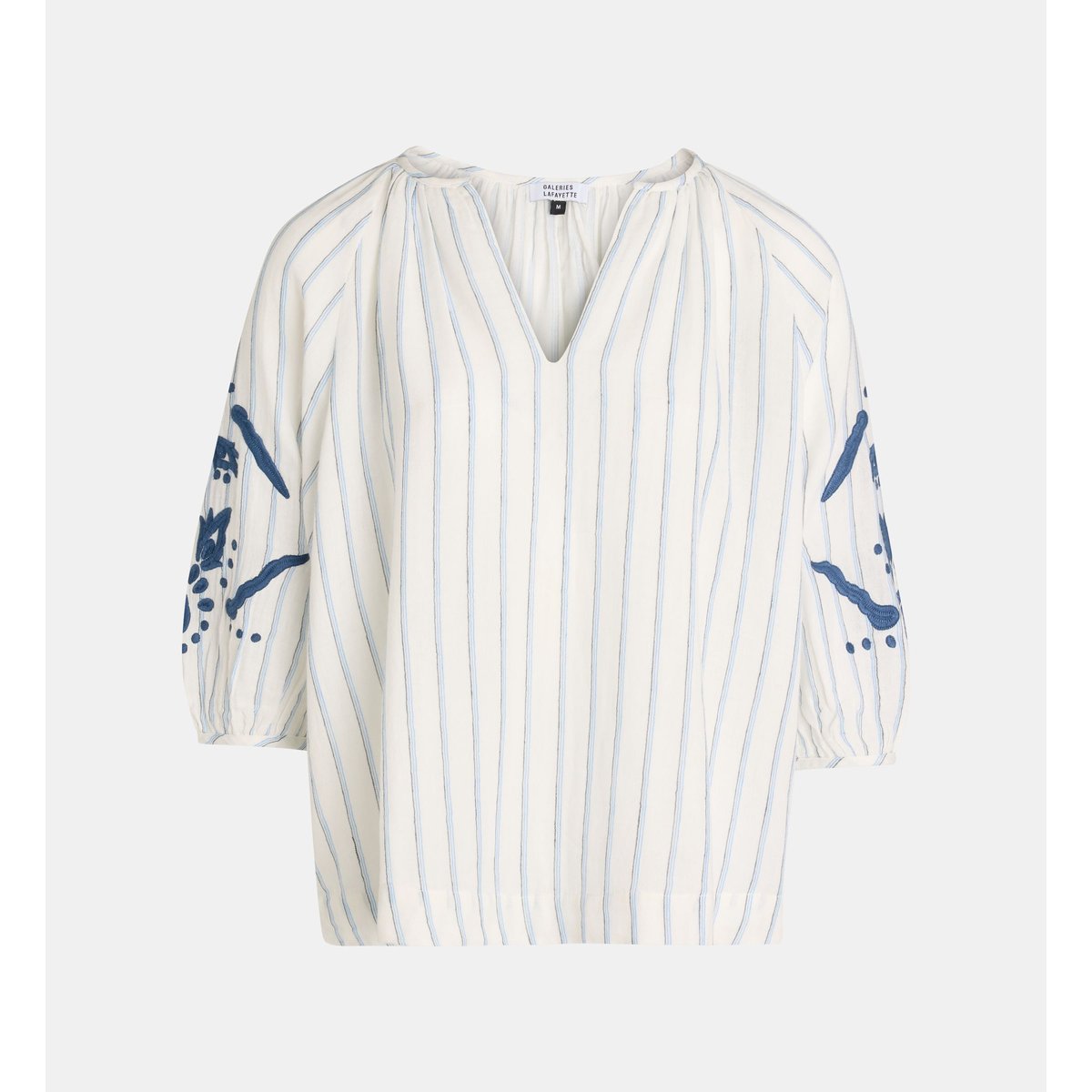 Blouse cara rayures et broderies blanc et bleu, GALERIES LAFAYETTE